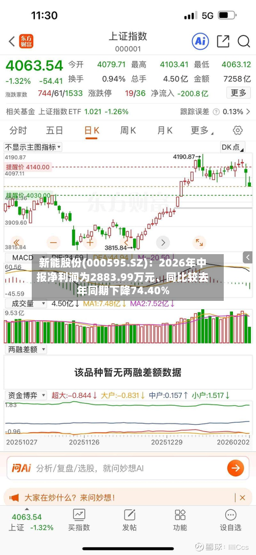 新能股份(000595.SZ)：2026年中报净利润为2883.99万元、同比较去年同期下降74.40%-第3张图片