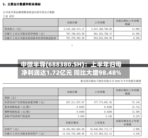 中微半导(688380.SH):上半年归母净利润达1.72亿元 同比大增98.48%-第2张图片